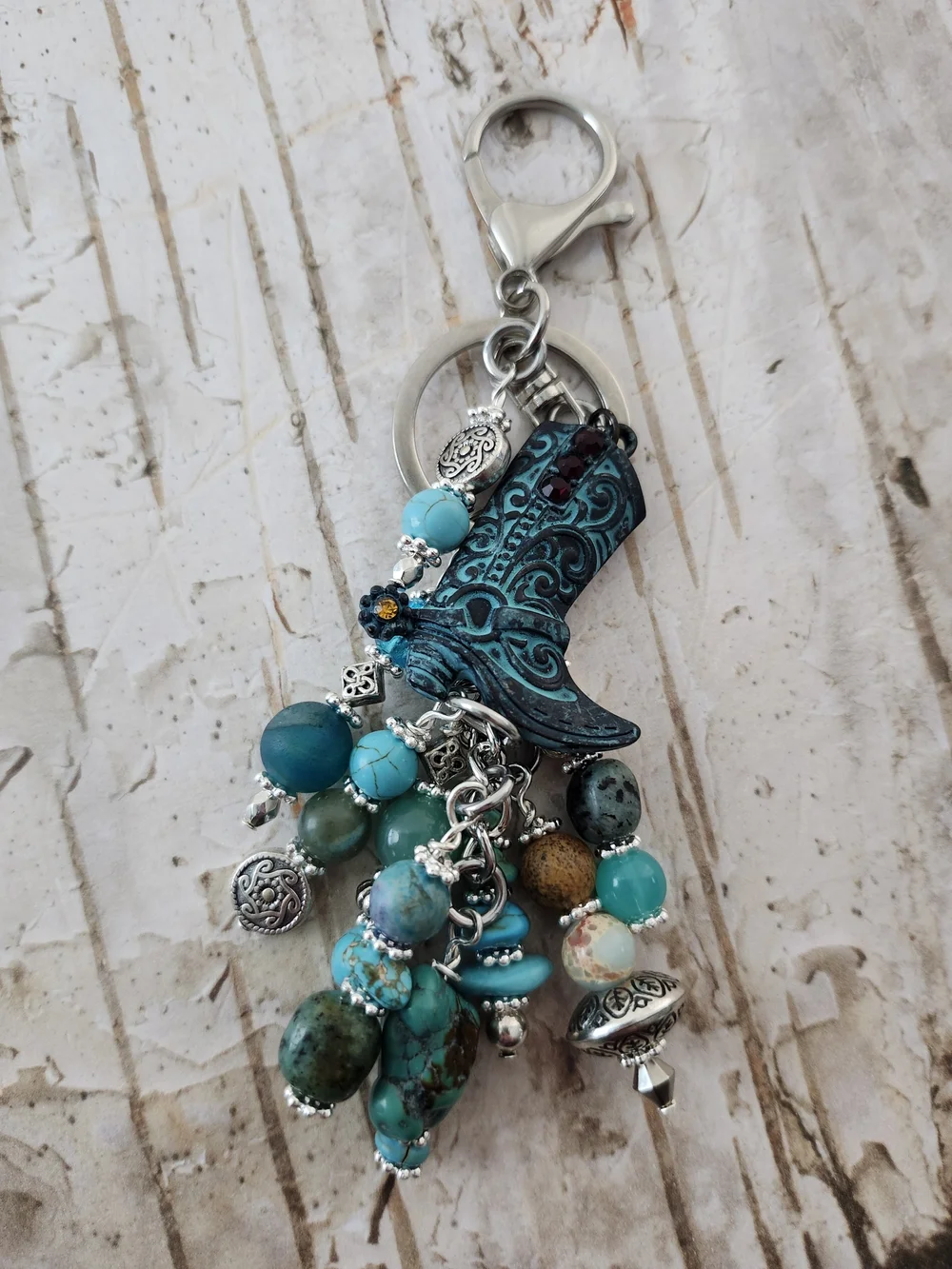Western Boot Purse Charm or Keychain Aventurine Jasper Handcrafted